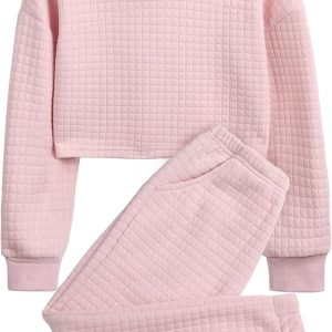 Girls Plaid Jacquard Sweat Suit Set-0